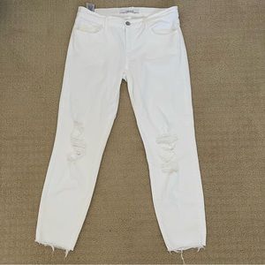 J BRAND Low Rise White Ankle Skinny Cropped Distressed Jeans Frayed Hem Size 27